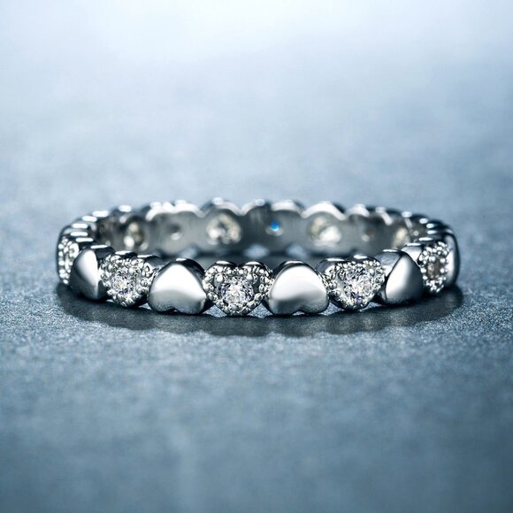 Dainty Heart Connected Sweet Lovely Silver Ring for Women, VIP136 - Picture 4 of 6